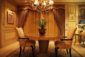 Luxury dining room with table and two chairs, Cocoa, Fl interior design, Michael gainey signature designs