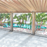 sketch rendering of living area leading to pool, brevard interior design, victoria bellucci kellam, Brevard interior design, MGSD; indian river interior design
