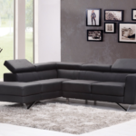 Living room with black sectional sofa